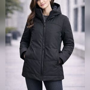 Giordano Concepts Down Puffer Coat Hooded Zip Jacket Black Women's Size S